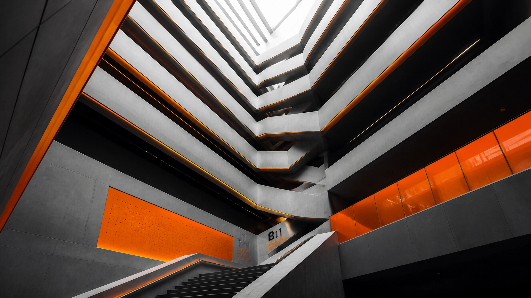 Abstract architectural geometry with GiantByte orange and charcoal brand colors