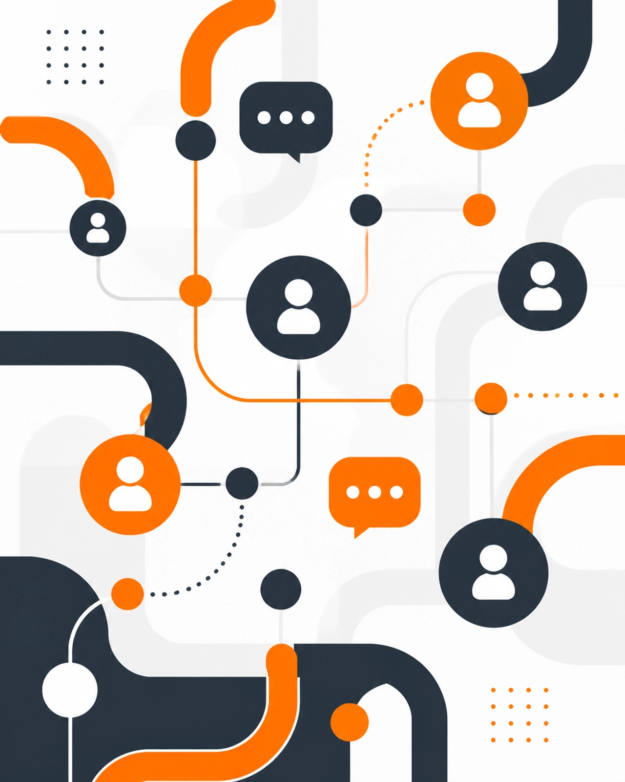 Abstract geometric pattern representing high-quality digital collaboration with orange and charcoal lines.