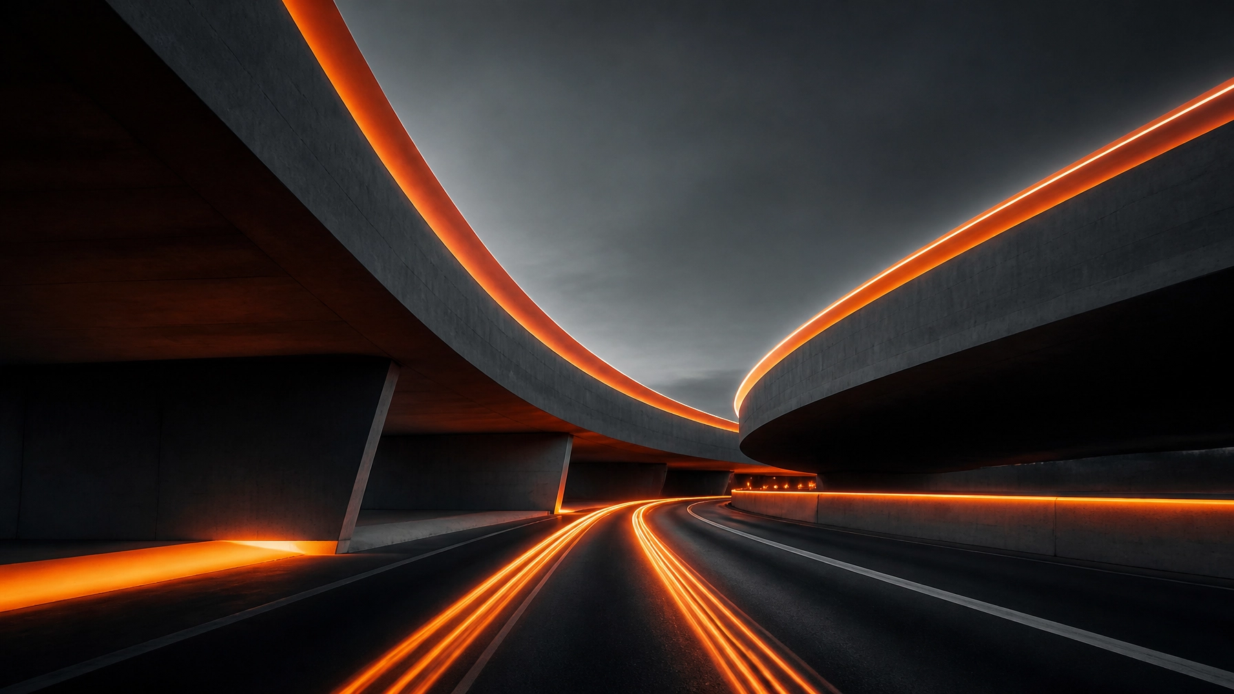 Abstract architectural photography of leading lines and infrastructure with orange highlights