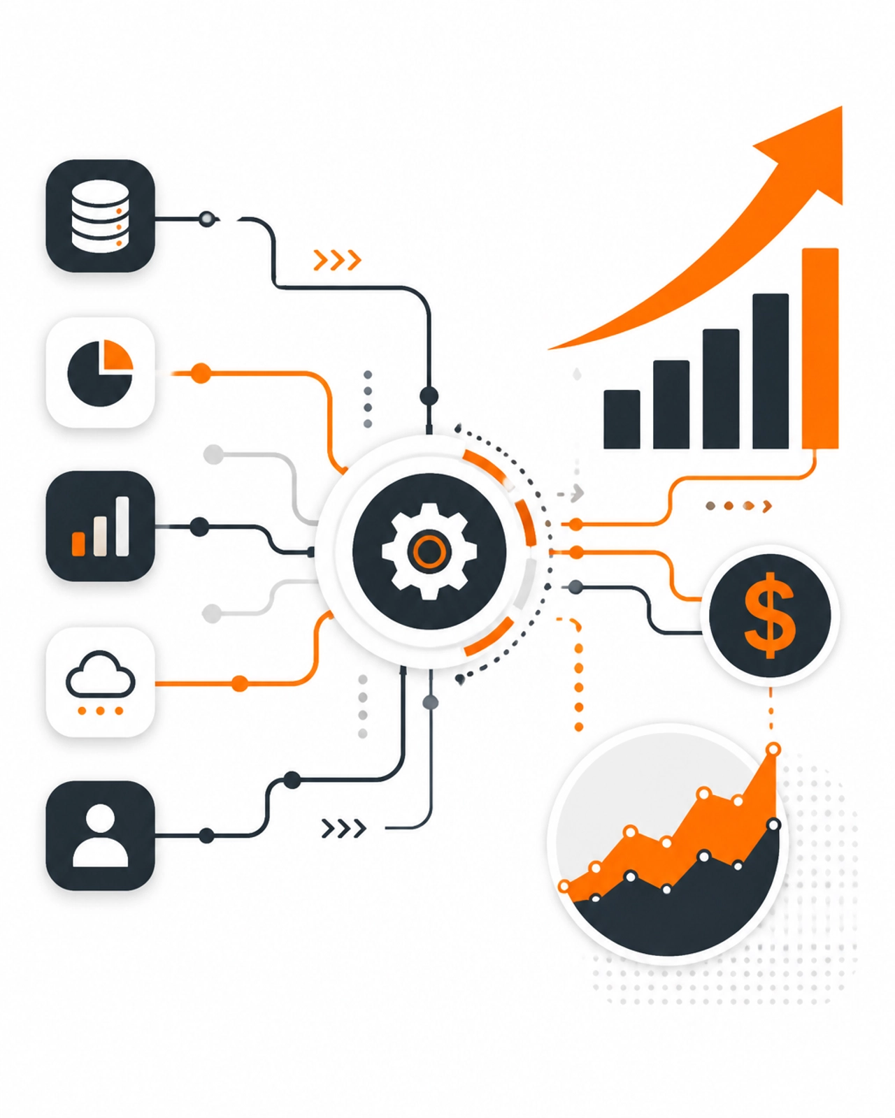 Abstract geometric representation of data flow and financial scaling.