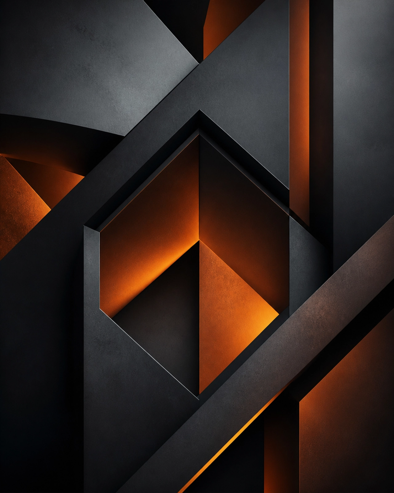 Abstract architectural detail focusing on depth and dimensionality with orange gradient highlights.