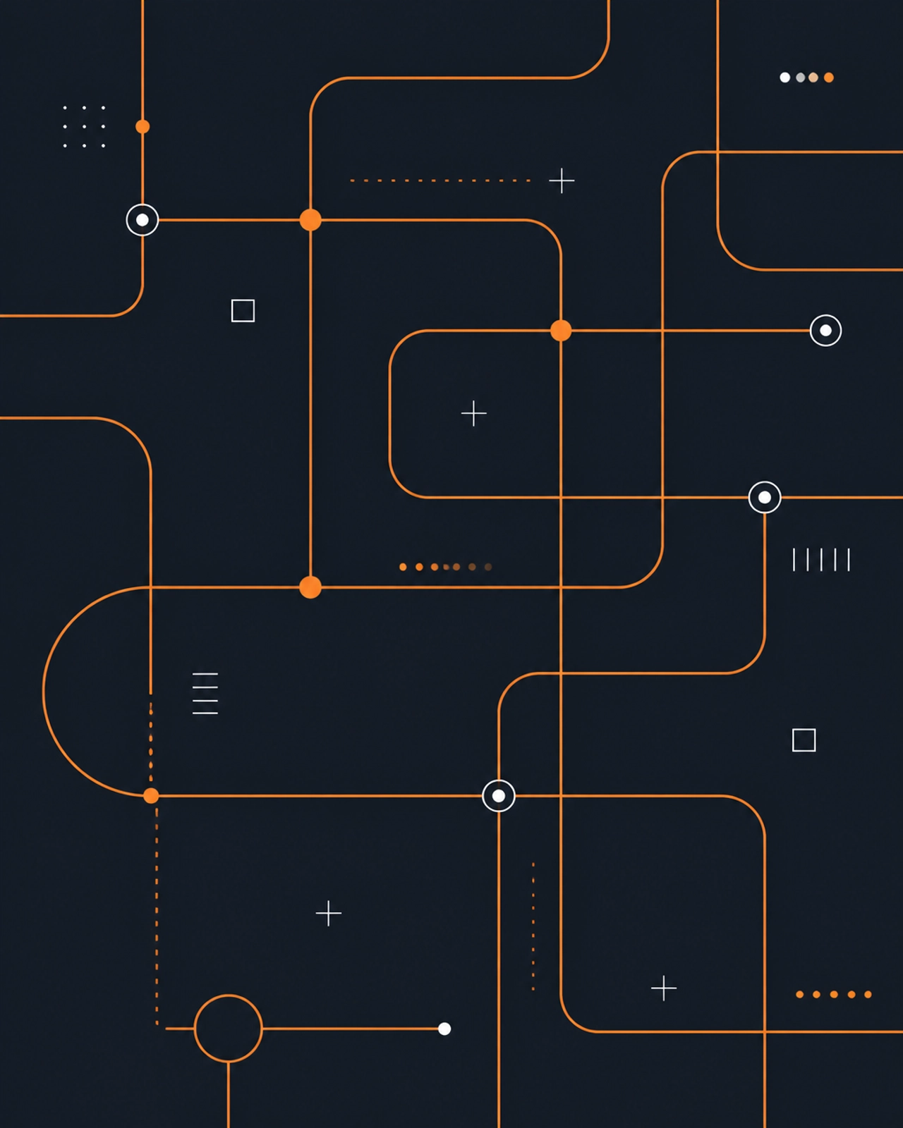 Minimalist abstract graphic representing technical expertise with a clean geometric grid and orange highlights.