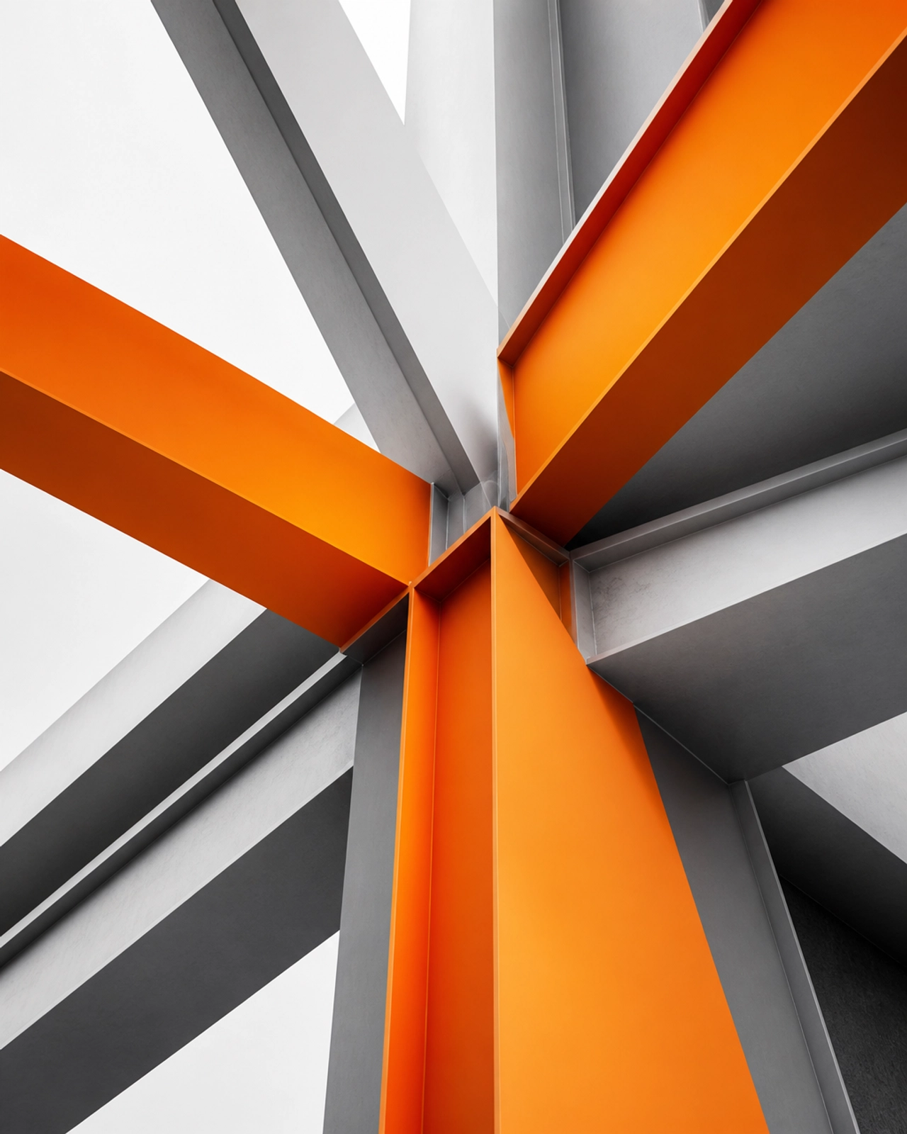 Abstract architectural detail symbolizing partnership and integration with bold orange gradient overlays.