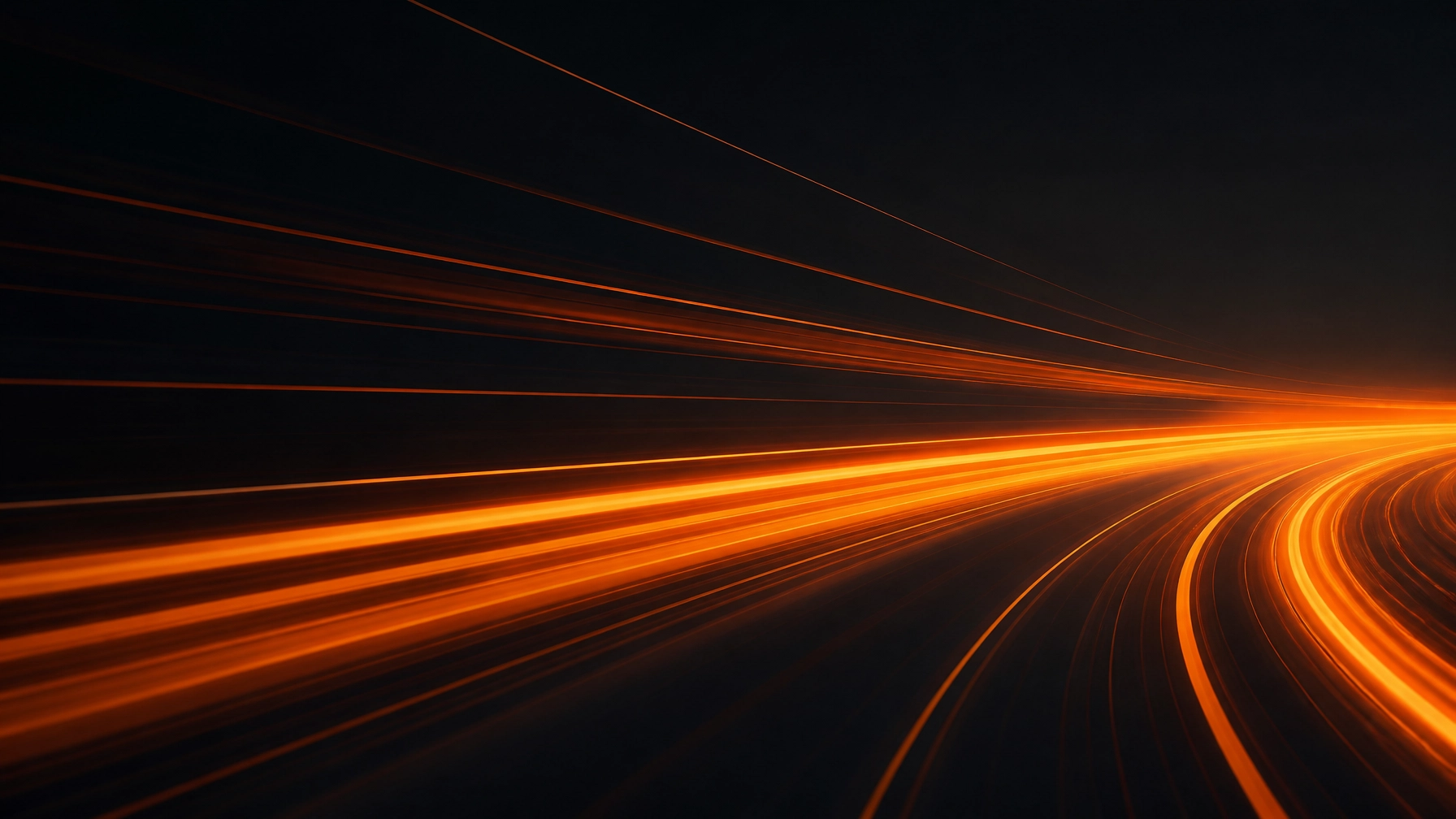 Abstract graphic of fast-moving orange lines against a dark background, illustrating high-speed data performance and optimized image loading.