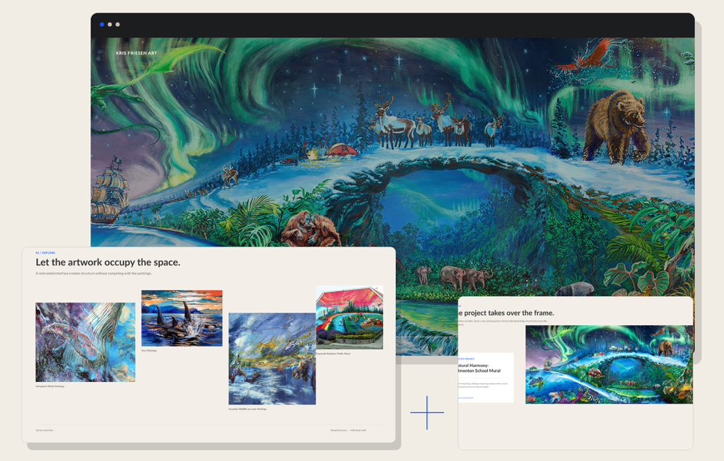 Kris Friesen’s website gallery displaying multiple artworks together part of Edmonton software development case studies.